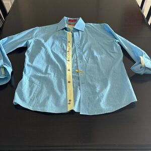 Saks Fifth Avenue Blue and Yellow Casual Shirt